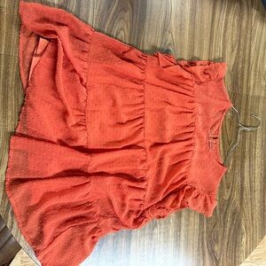 Orange Sleeveless Ruffled blouse